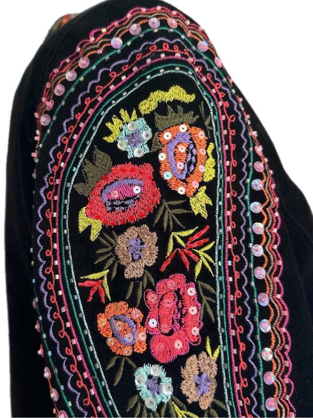 Y2K Vintage Scully Black Suede Leather Jacket Floral/Paisley Embroidered size L - Picture 4 of 14